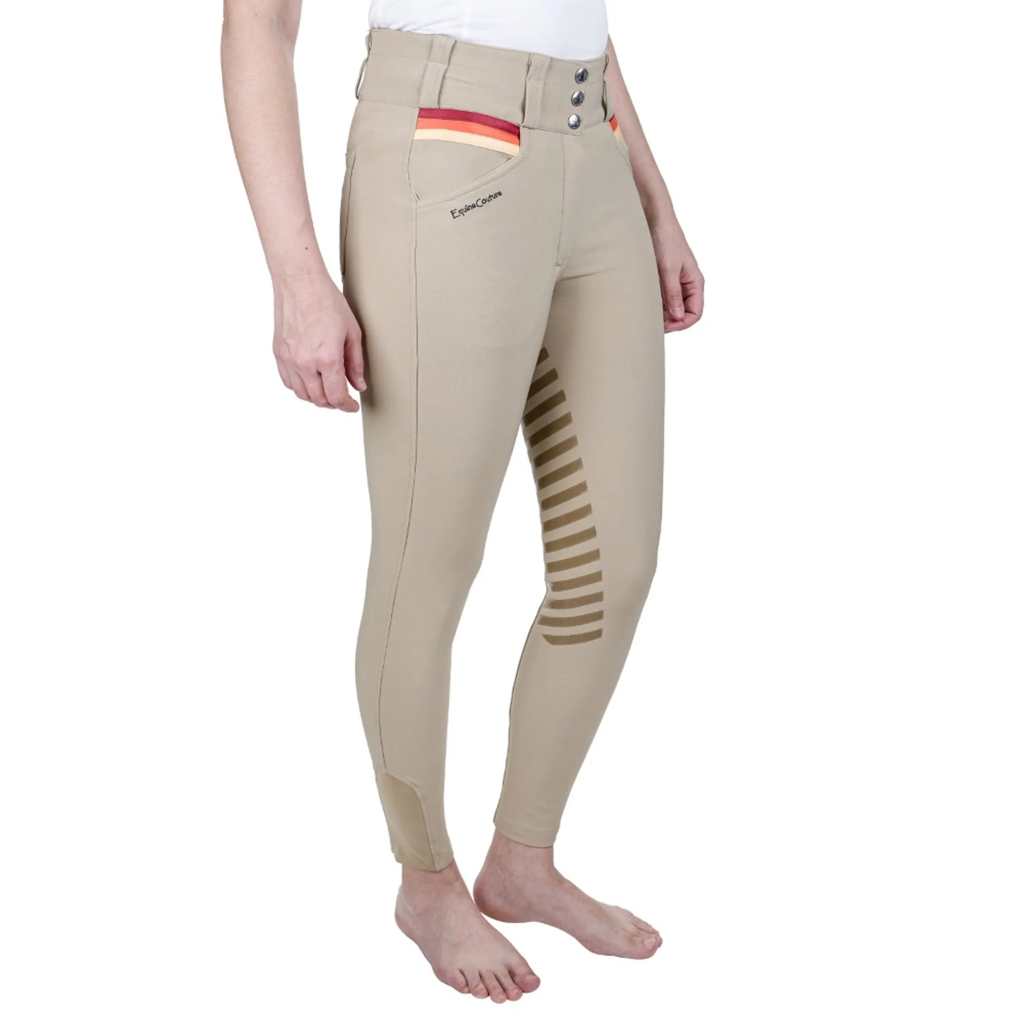Equine Couture Women's Gradient Full Seat Breech- White w/ Red Stripes- 24