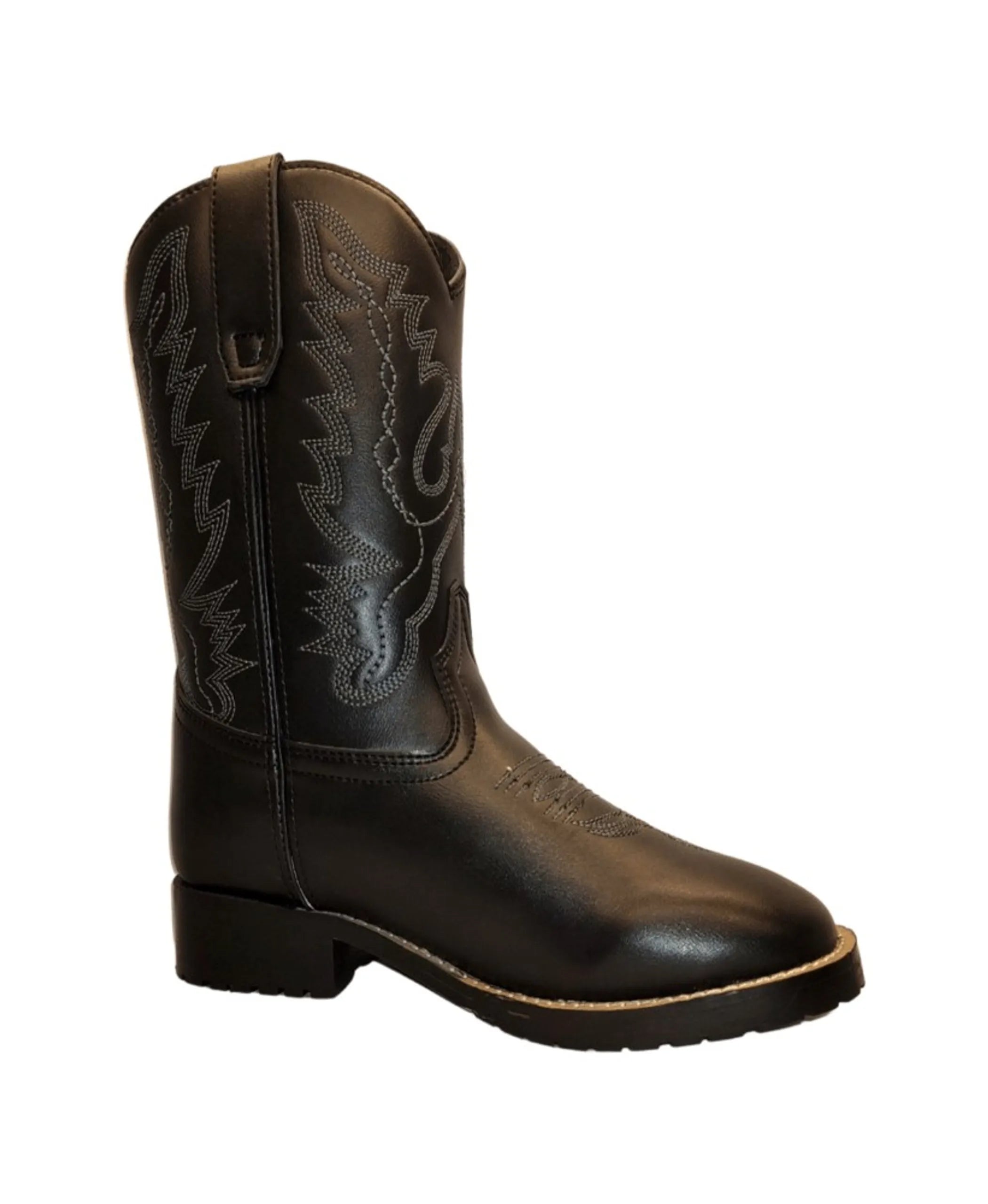 TuffRider Children's Badlands Square Toe Western Boot- Black w/ Light Blue- 10C