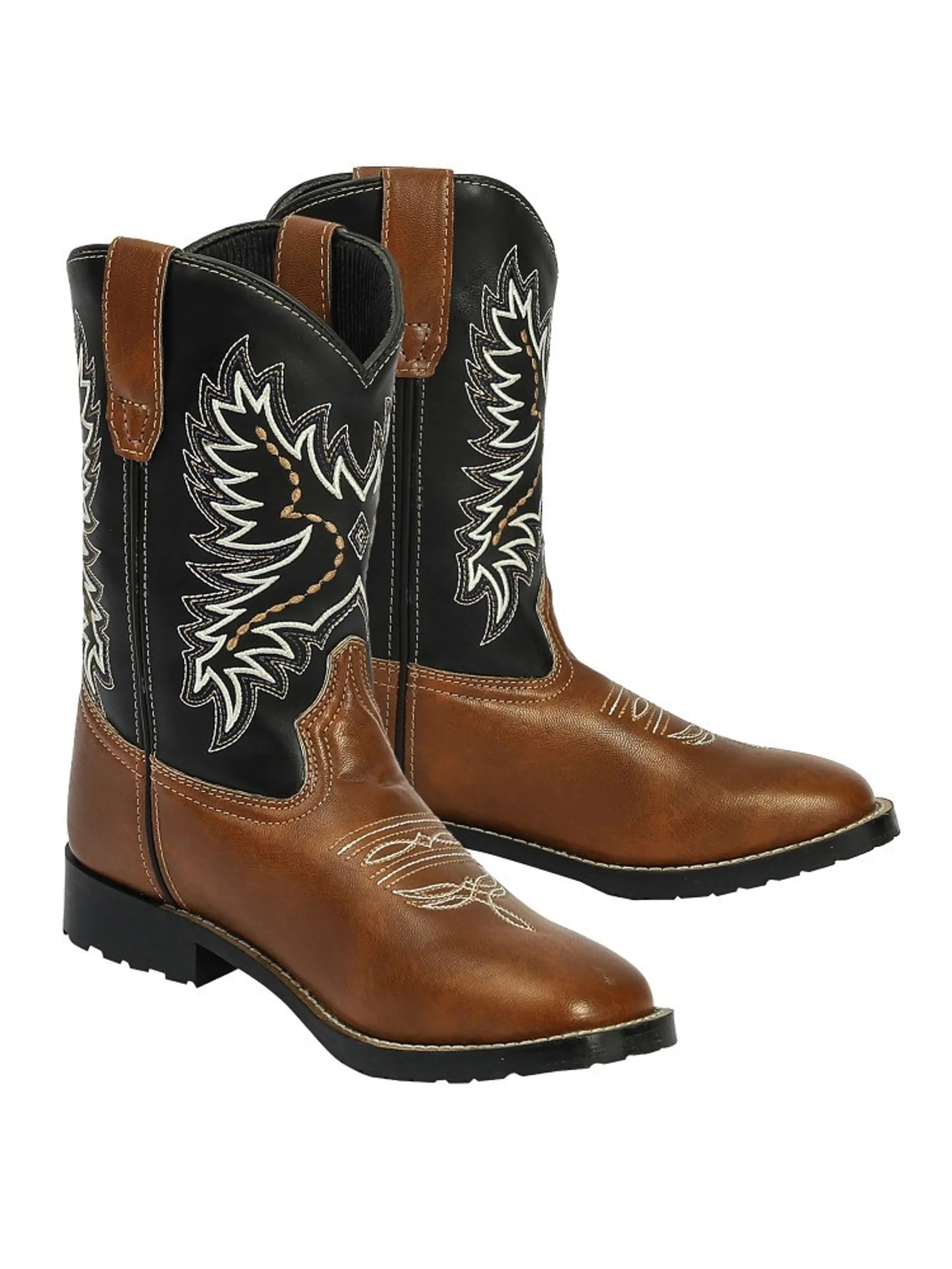 TuffRider Children's Olympic Square Toe Western Boot- Tan w/ Black- 10C