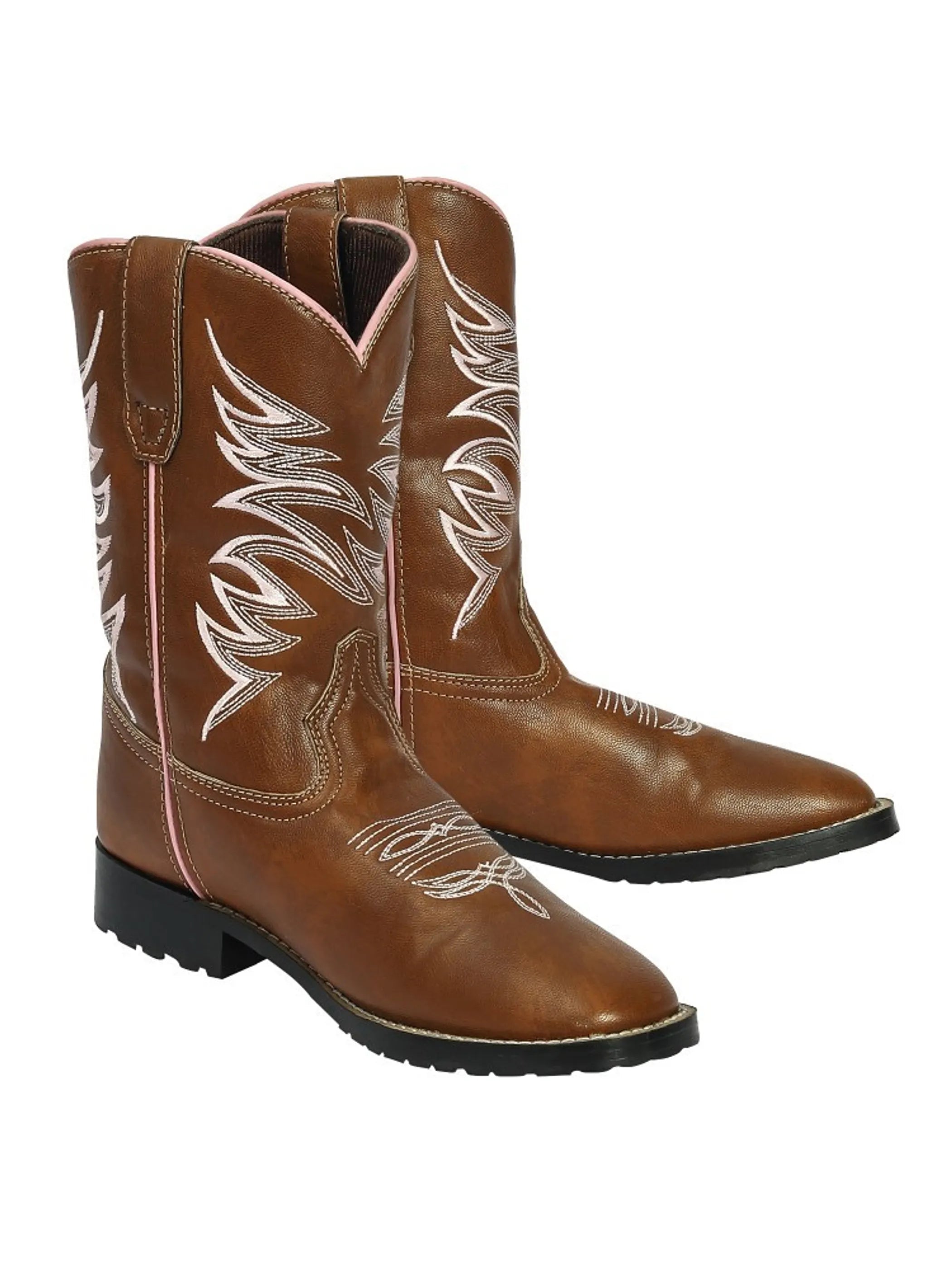 TuffRider Children's Channel Islands Square Toe Western Boot- Tan w/ Pink- 10C