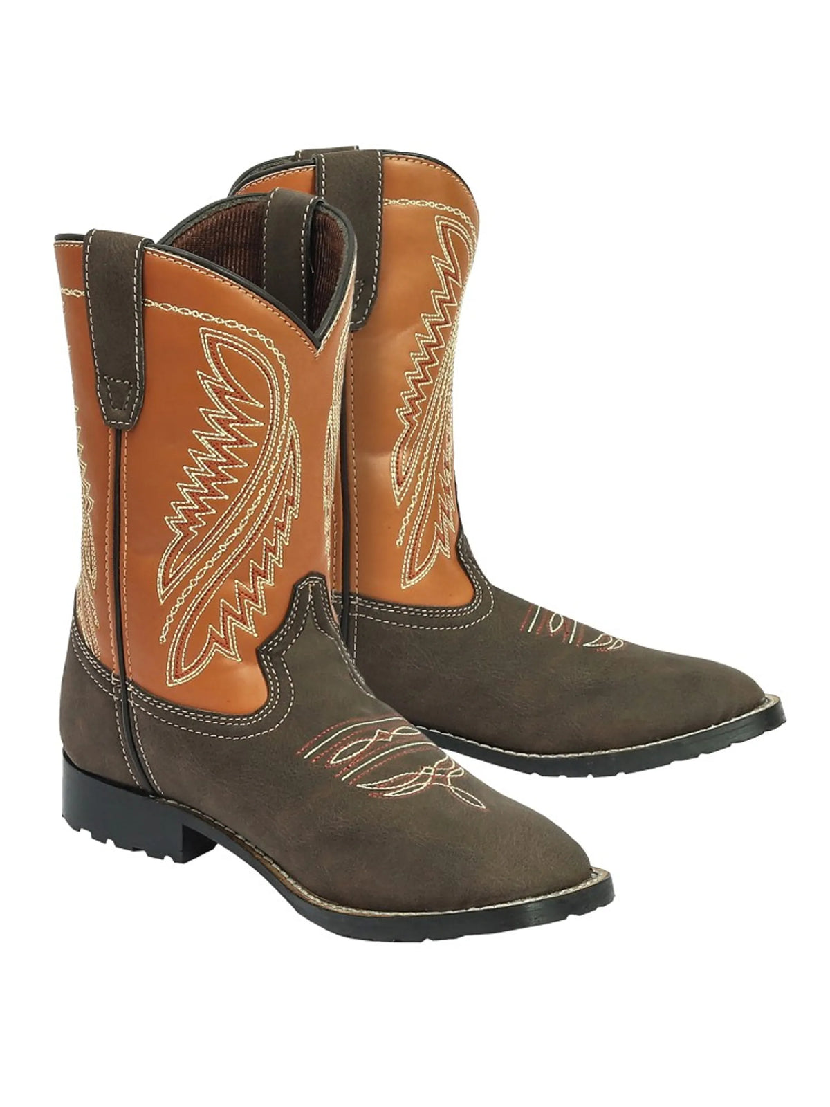 TuffRider Children's Big Bend Rounded Toe Western Boot- Mocha w/ Rust- 10C