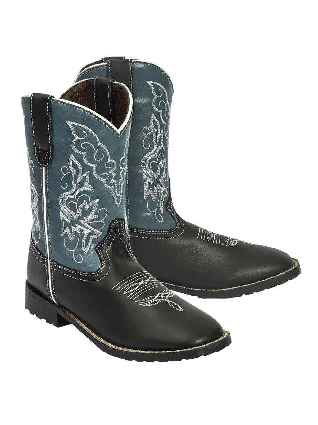 TuffRider Children's Yellowstone Rounded Toe Western Boot- Mocha w/ Blue- 10C