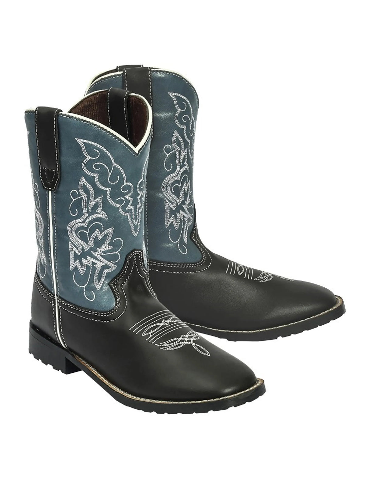 TuffRider Children's Yellowstone Rounded Toe Western Boot- Mocha w/ Blue- 10C