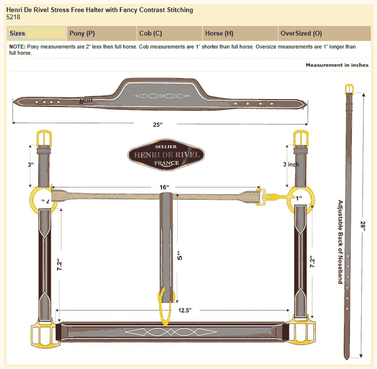 Henri de Rivel Stress Free Halter With Fancy Contrast Stitching - Australian Nut - Cob