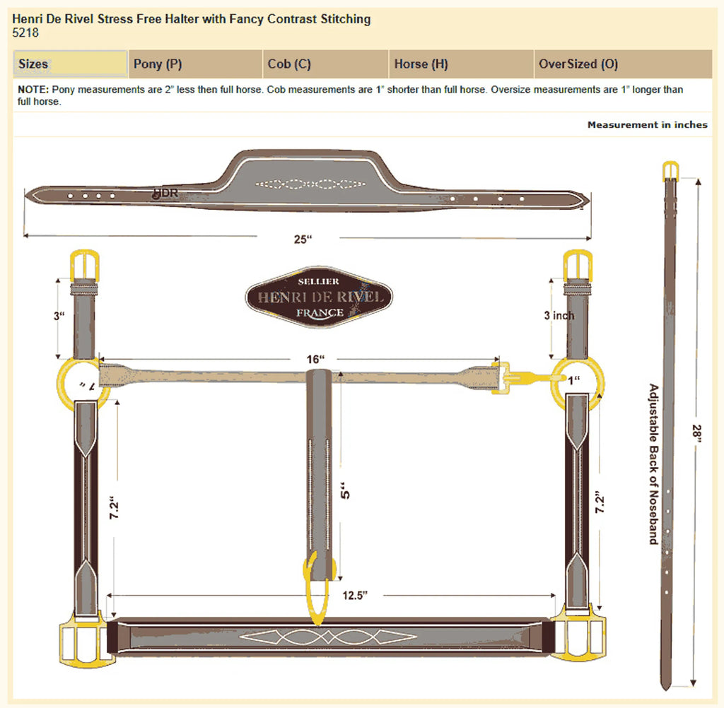 Henri de Rivel Stress Free Halter With Fancy Contrast Stitching - Australian Nut - Cob