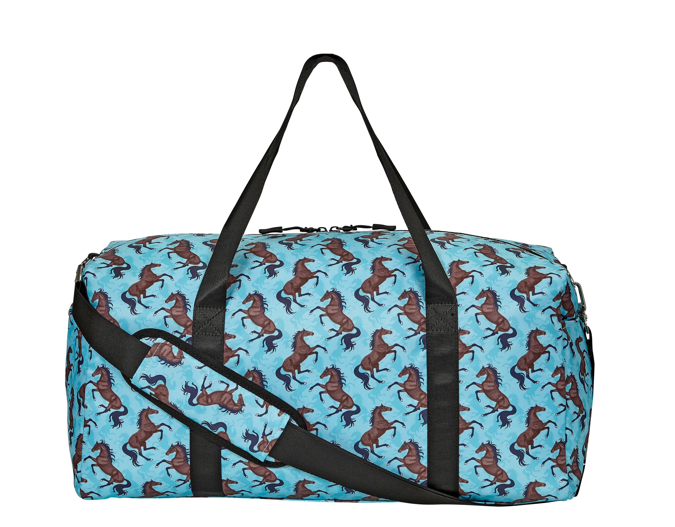 AWST Int'l "Lila" Galloping Bay Horses Duffle Bag- Beige