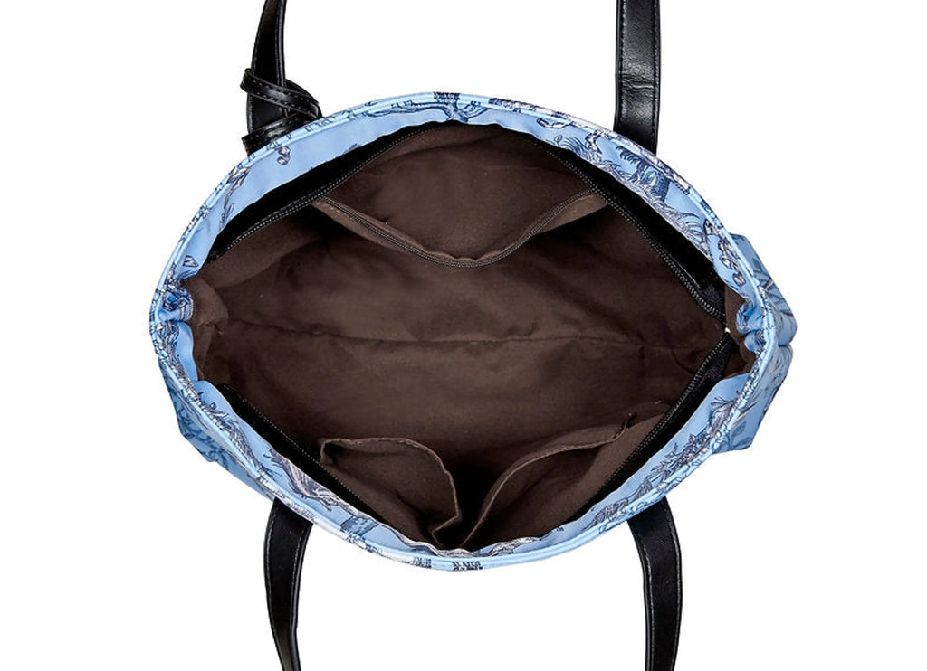 AWST Int'l "Lila" Blue Toile Pattern Tote Bag with Tassel