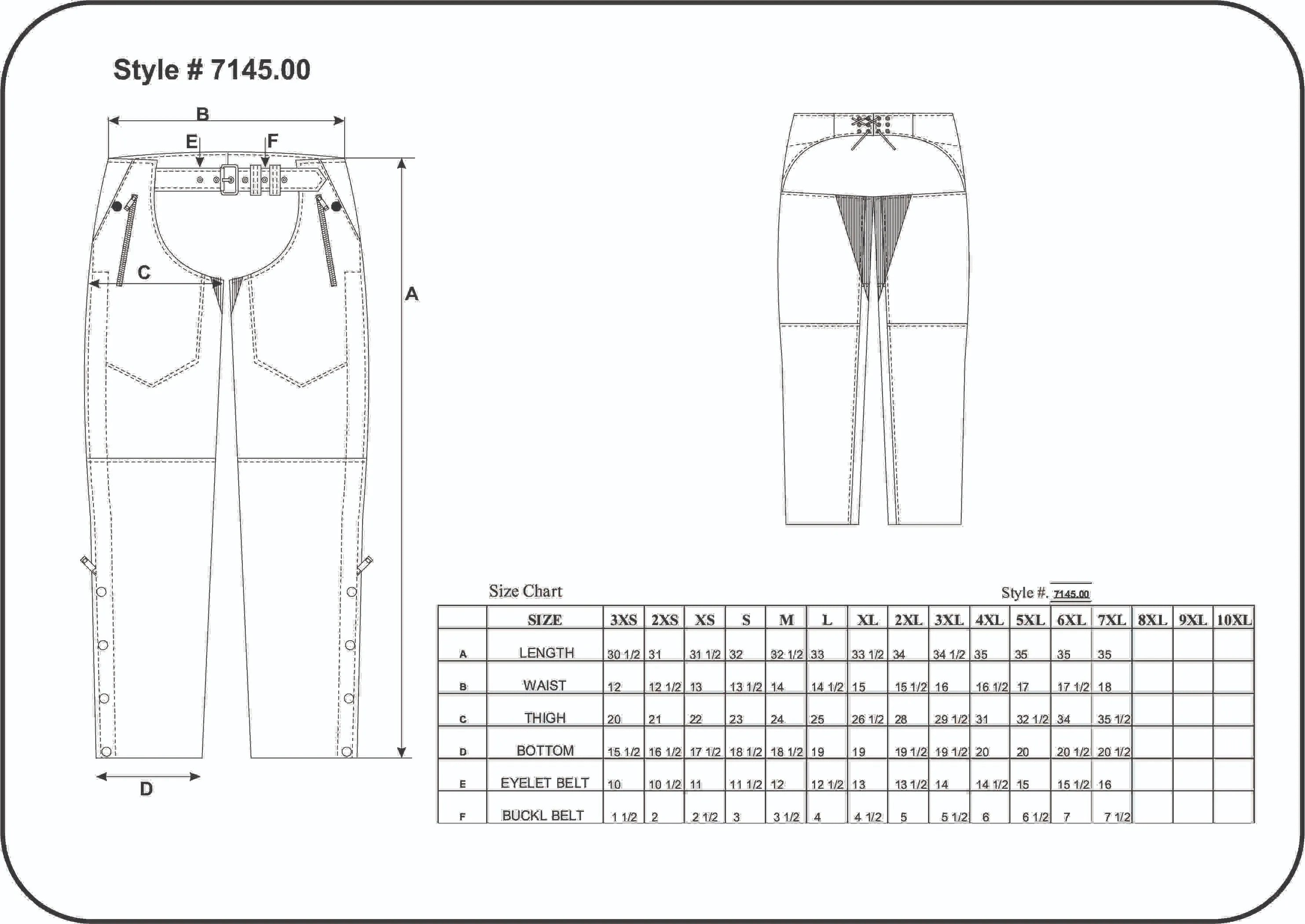 7145.K - Unisex Premium Leather 4-Pocket Chaps with Spandex