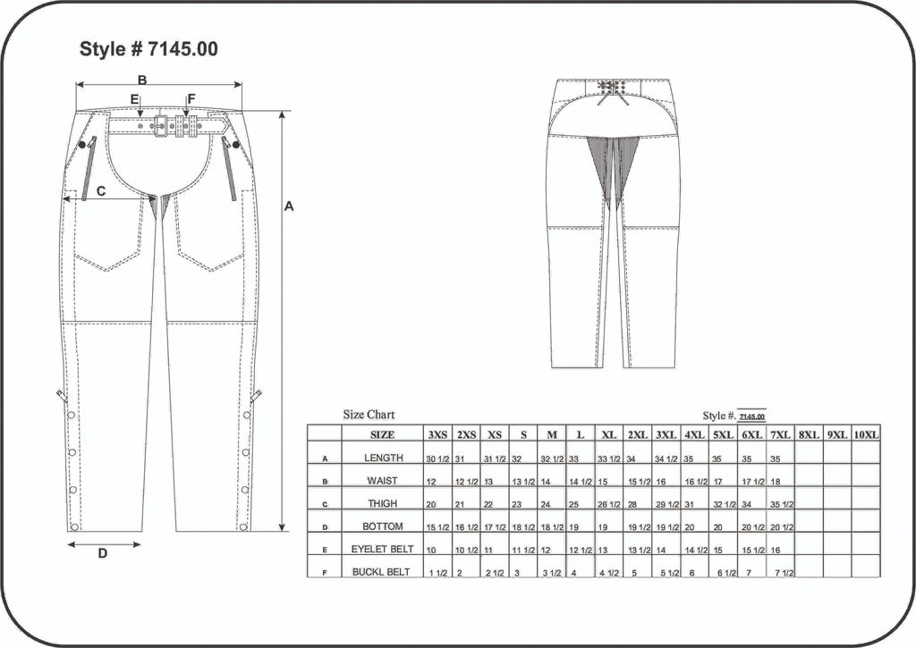 7145.K - Unisex Premium Leather 4-Pocket Chaps with Spandex