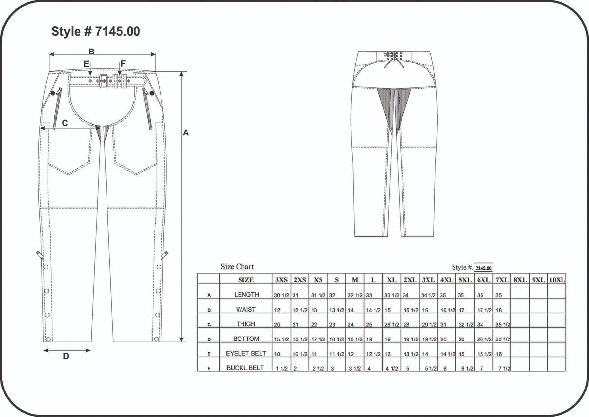 7145.K - Unisex Premium Leather 4-Pocket Chaps with Spandex
